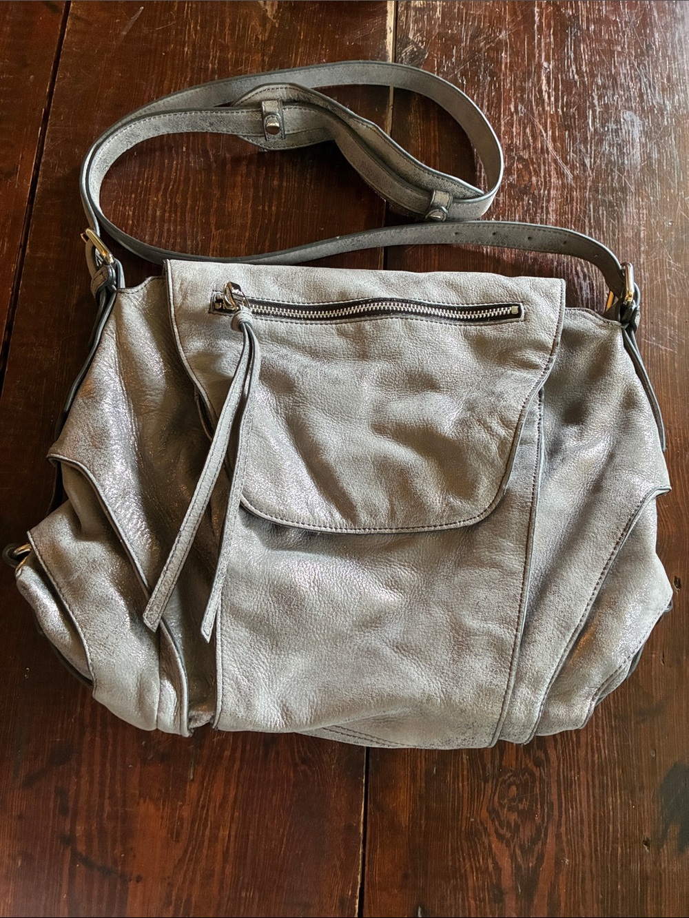 Kooba Metallic Gray Leather Crossbody Bag